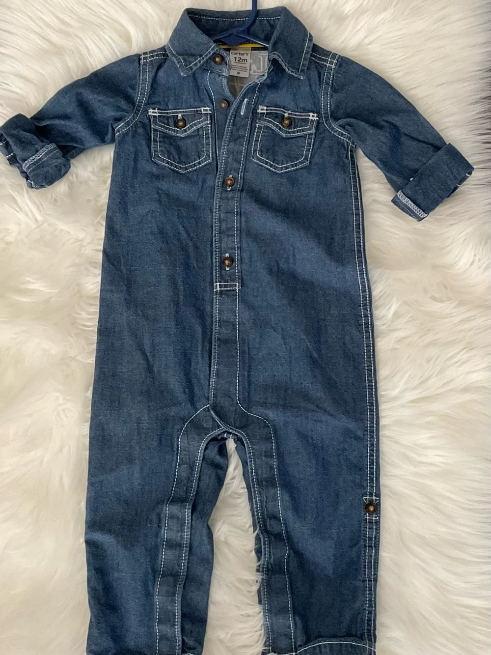 Carter's Dark Blue Denim Baby Jumpsuit with Collar